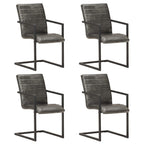 vidaXL Freischwinger 4 Stk. Grau Echtleder