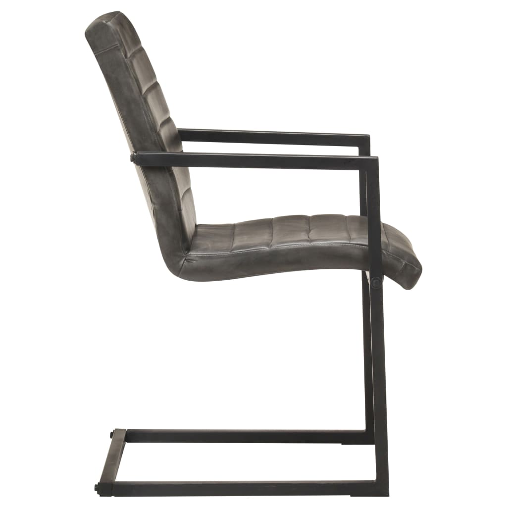 vidaXL Freischwinger 4 Stk. Grau Echtleder