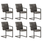 vidaXL Freischwinger 6 Stk. Grau Echtleder
