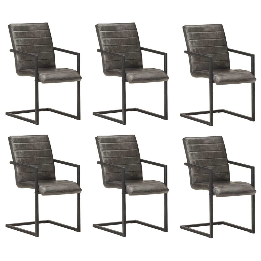 vidaXL Freischwinger 6 Stk. Grau Echtleder
