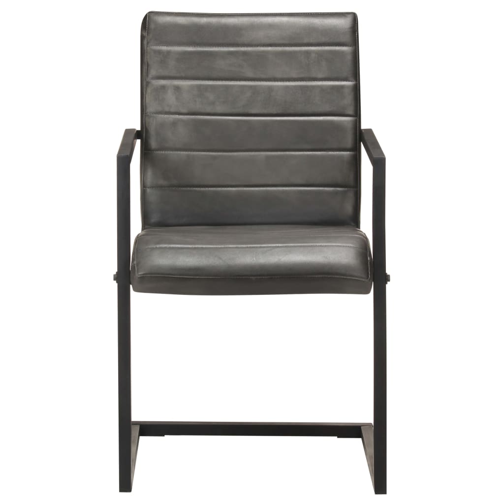 vidaXL Freischwinger 6 Stk. Grau Echtleder