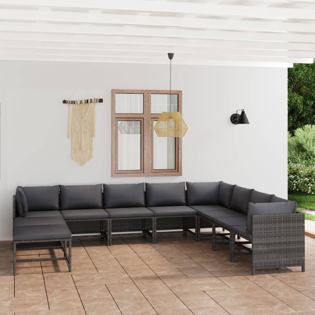 vidaXL 11-tlg. Garten-Lounge-Set mit Kissen Poly Rattan Schwarz