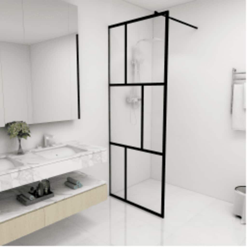 vidaXL Duschwand für Begehbare Duschen mit Hartglas Schwarz 80x195 cm