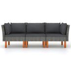 vidaXL 3-Sitzer-Gartensofa mit Kissen Grau Poly Rattan
