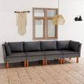 vidaXL 4-Sitzer-Gartensofa mit Kissen Grau Poly Rattan