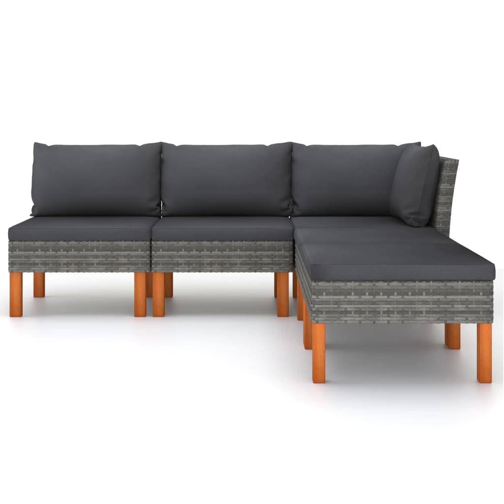 vidaXL 5-tlg. Garten-Lounge-Set mit Kissen Poly Rattan Grau