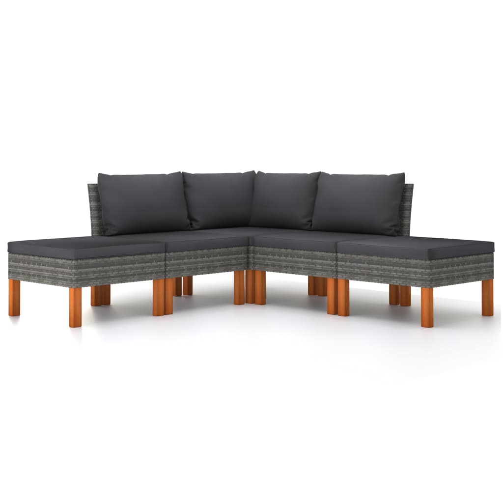 vidaXL 5-tlg. Garten-Lounge-Set mit Kissen Poly Rattan Grau