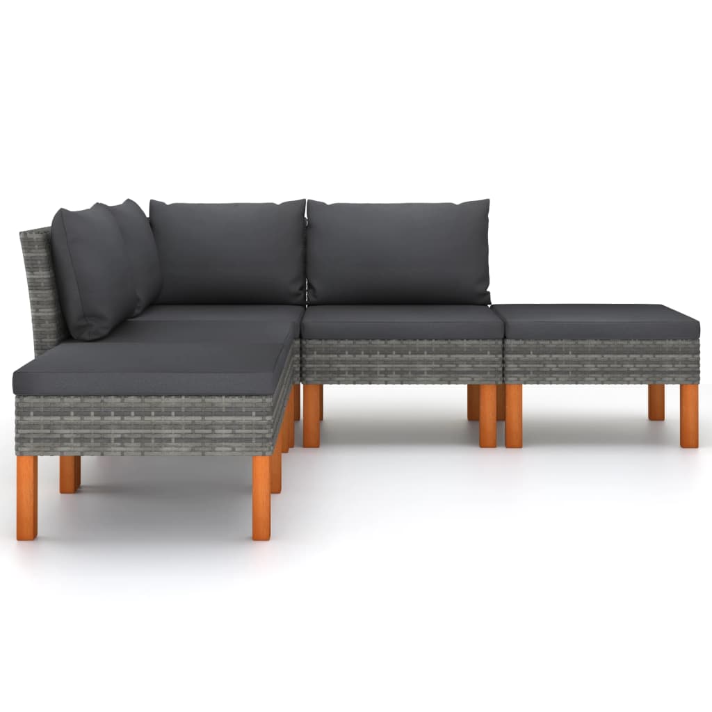 vidaXL 5-tlg. Garten-Lounge-Set mit Kissen Poly Rattan Grau