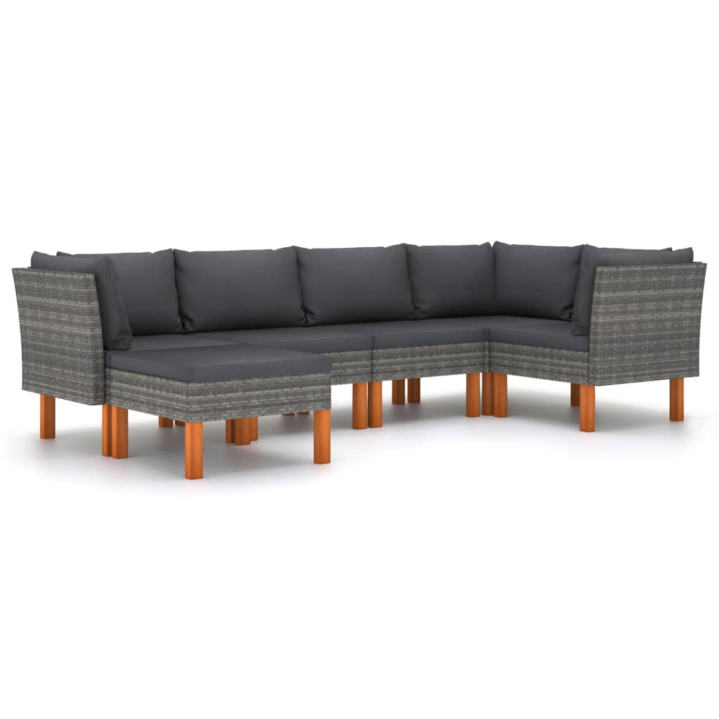 vidaXL 6-tlg. Garten-Lounge-Set mit Kissen Poly Rattan Grau