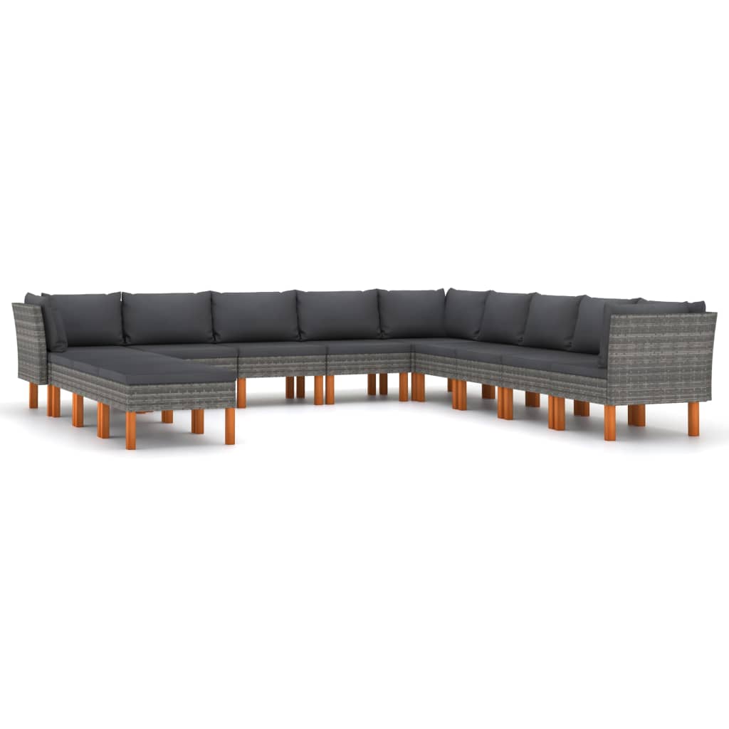 vidaXL 12-tlg. Garten-Lounge-Set mit Kissen Poly Rattan Grau