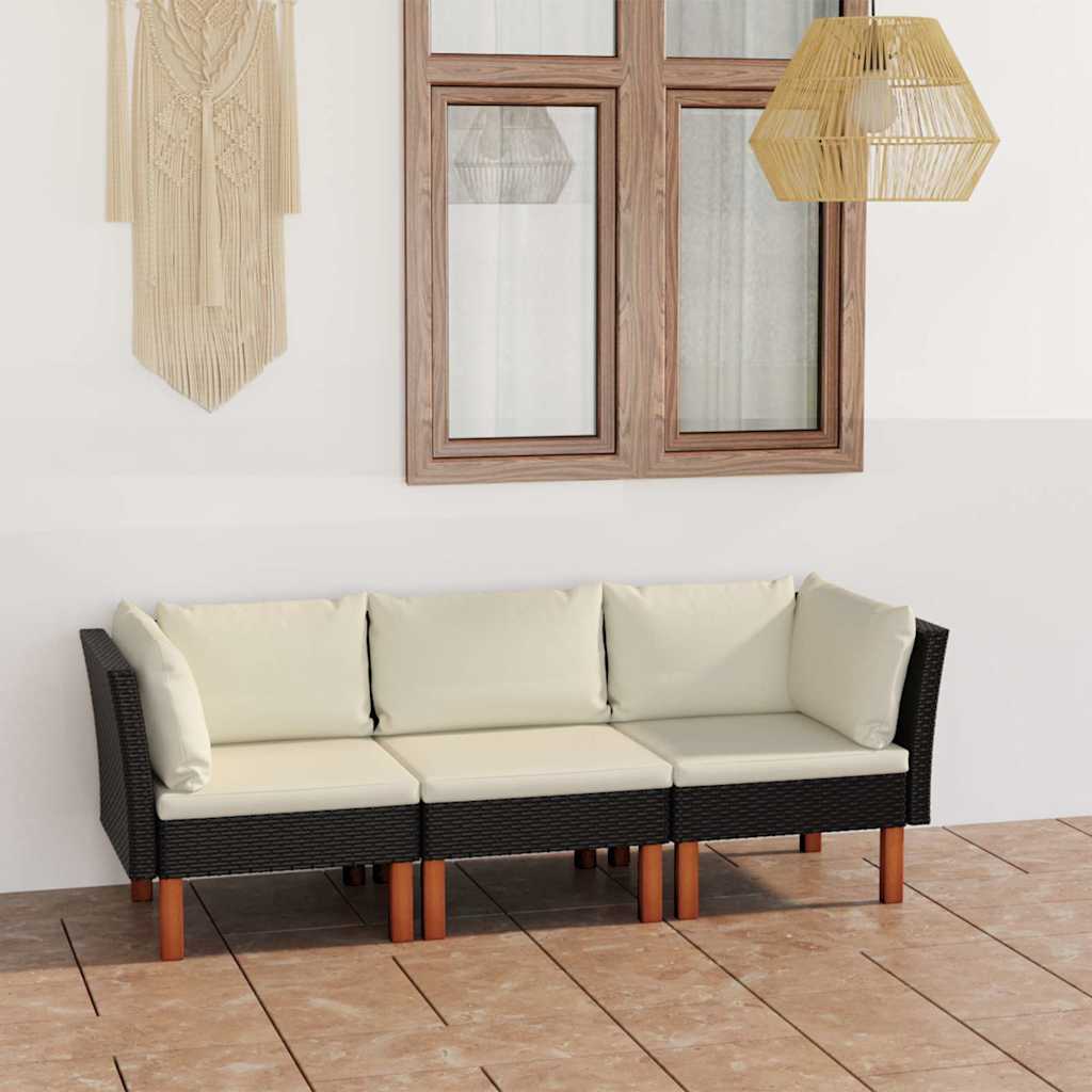 vidaXL 3-Sitzer-Gartensofa mit Kissen Grau Poly Rattan
