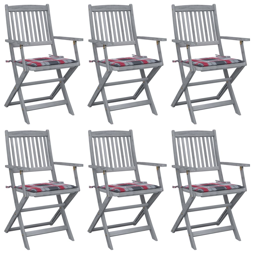 vidaXL Klappbare Gartenstühle 6 Stk. mit Kissen Massivholz Akazie