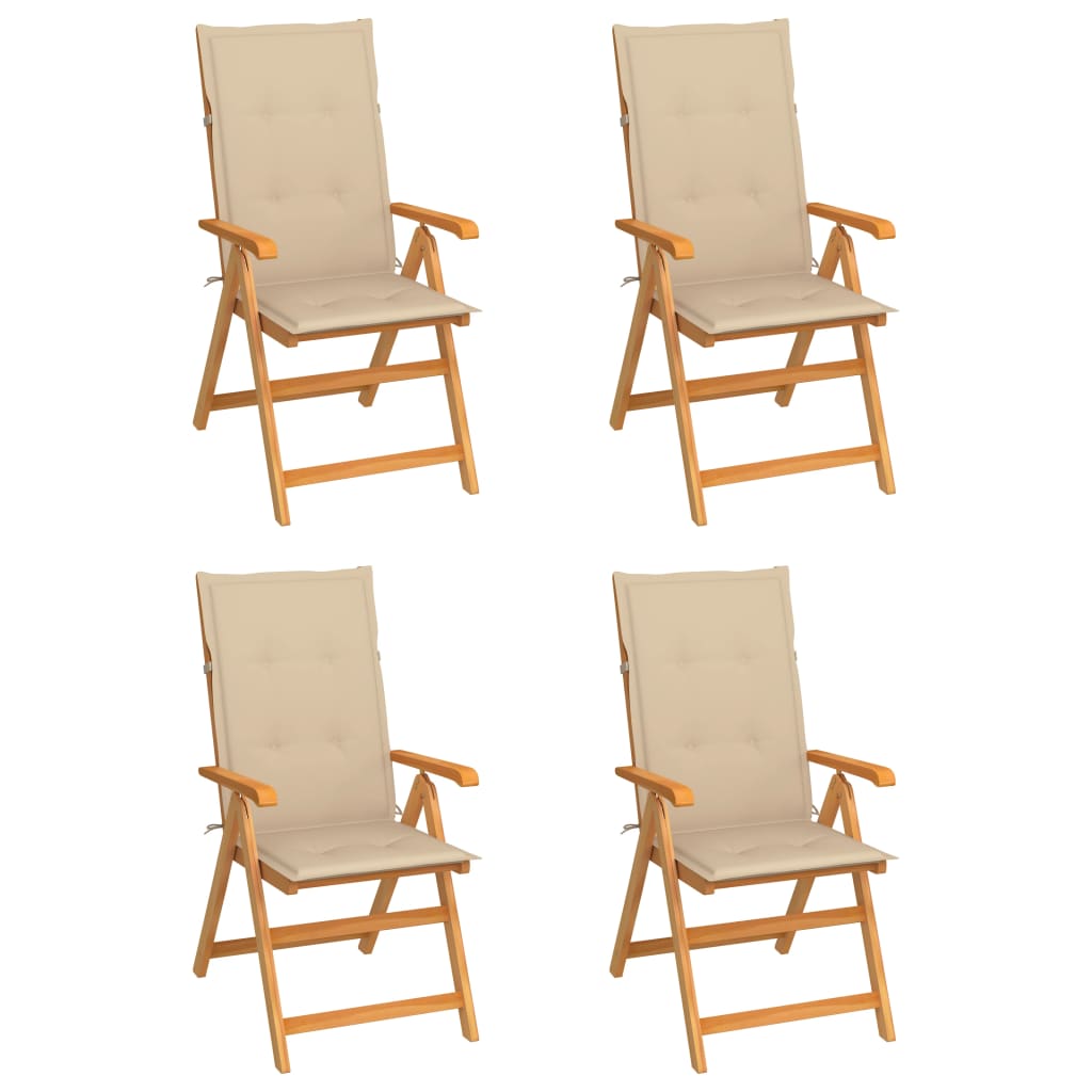 vidaXL Gartenstühle 4 Stk. mit Beigen Kissen Massivholz Teak