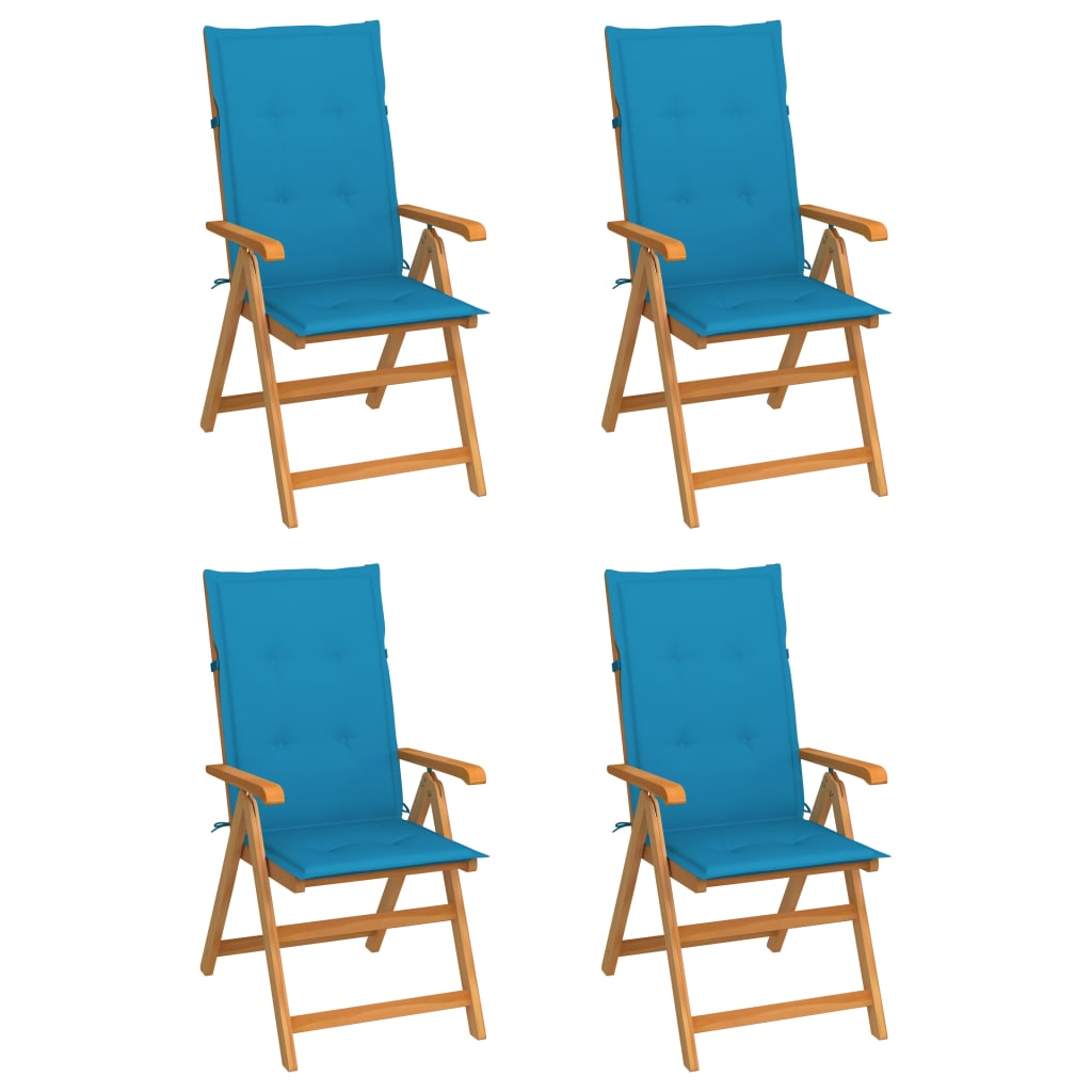 vidaXL Gartenstühle 4 Stk. mit Blauen Kissen Massivholz Teak