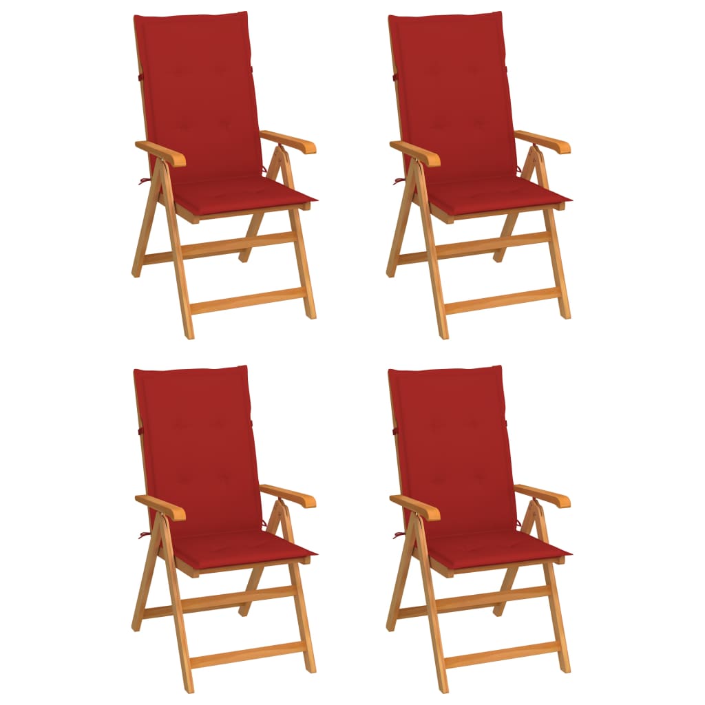 vidaXL Gartenstühle 4 Stk. mit Roten Kissen Massivholz Teak
