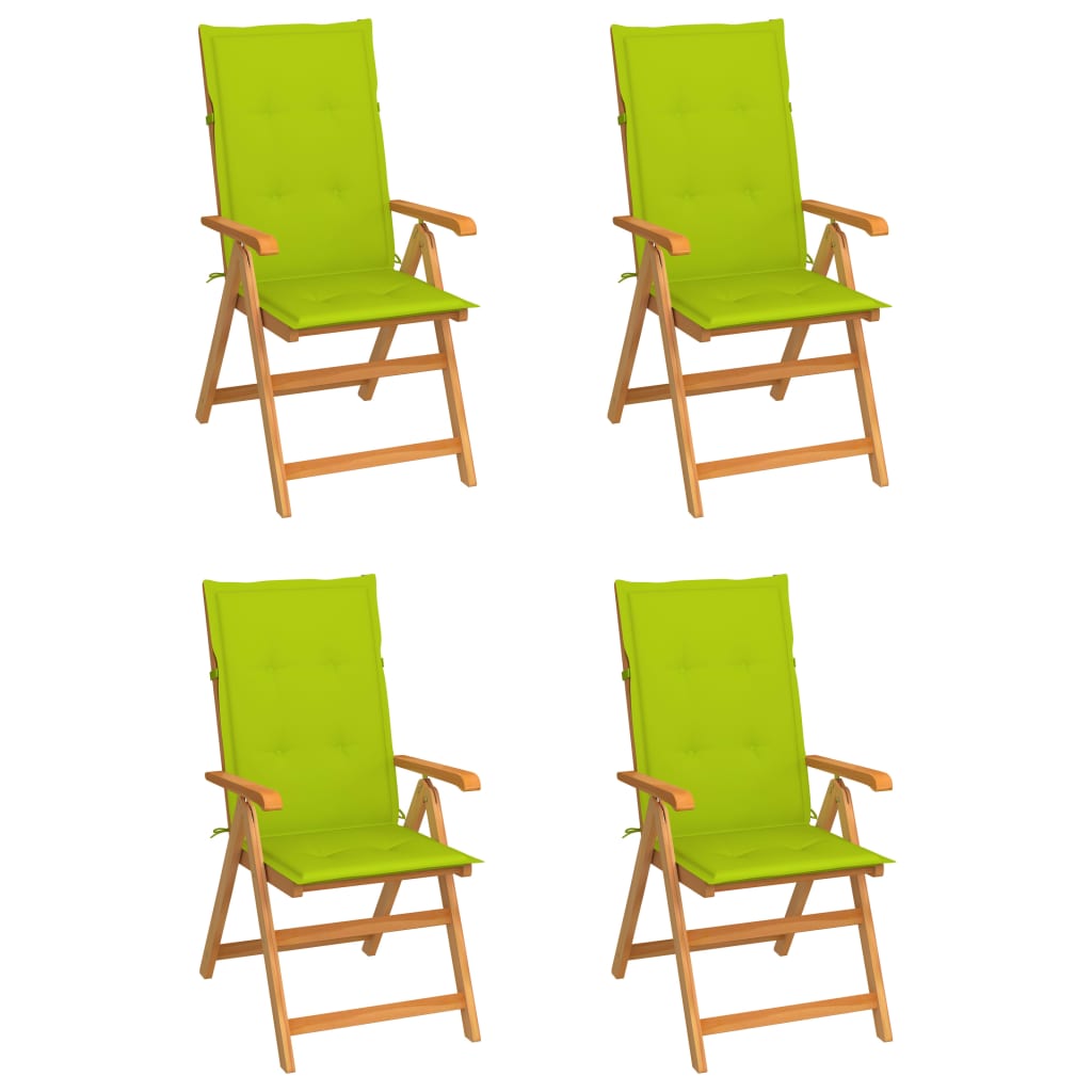 vidaXL Gartenstühle 4 Stk. mit Hellgrünen Kissen Massivholz Teak