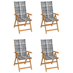 vidaXL Gartenstühle 4 Stk. Graue Karomuster-Kissen Massivholz Teak