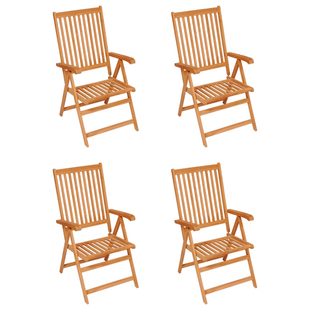 vidaXL Gartenstühle 4 Stk. Graue Karomuster-Kissen Massivholz Teak