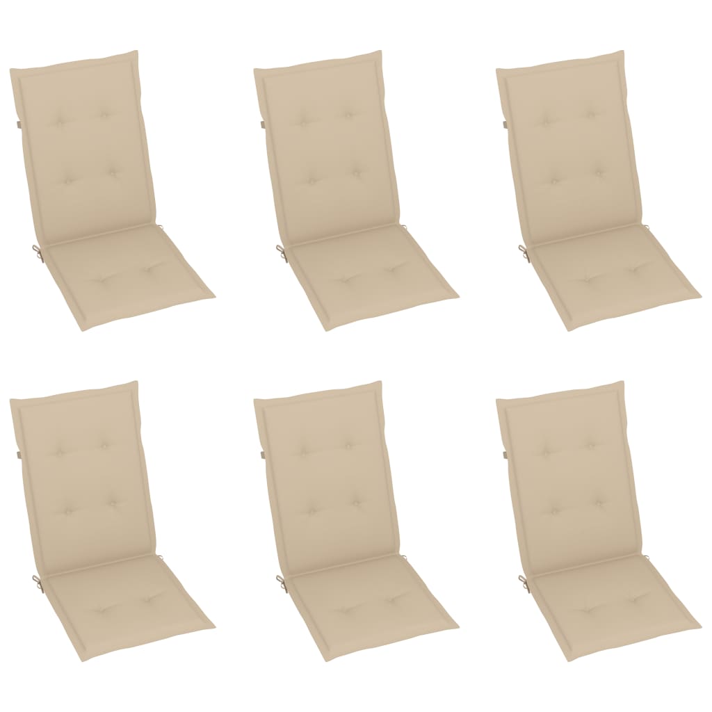 vidaXL Gartenstühle 6 Stk. mit Beigen Kissen Massivholz Teak