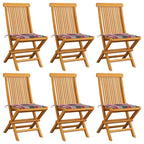 vidaXL Gartenstühle mit Kissen 6 Stk. Rot Karomuster Massivholz Teak