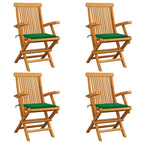 vidaXL Gartenstühle mit Grünen Kissen 4 Stk. Massivholz Teak