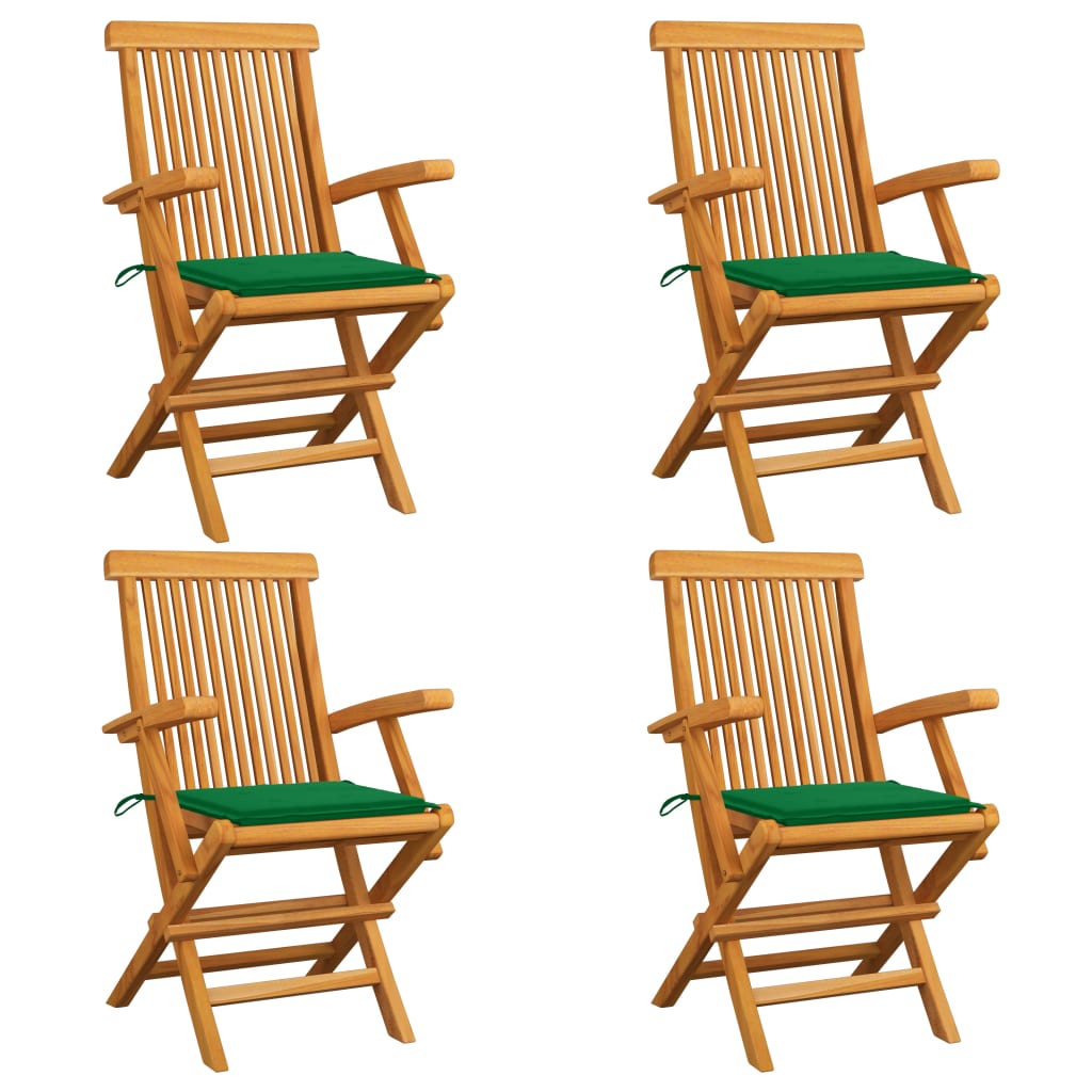 vidaXL Gartenstühle mit Grünen Kissen 4 Stk. Massivholz Teak