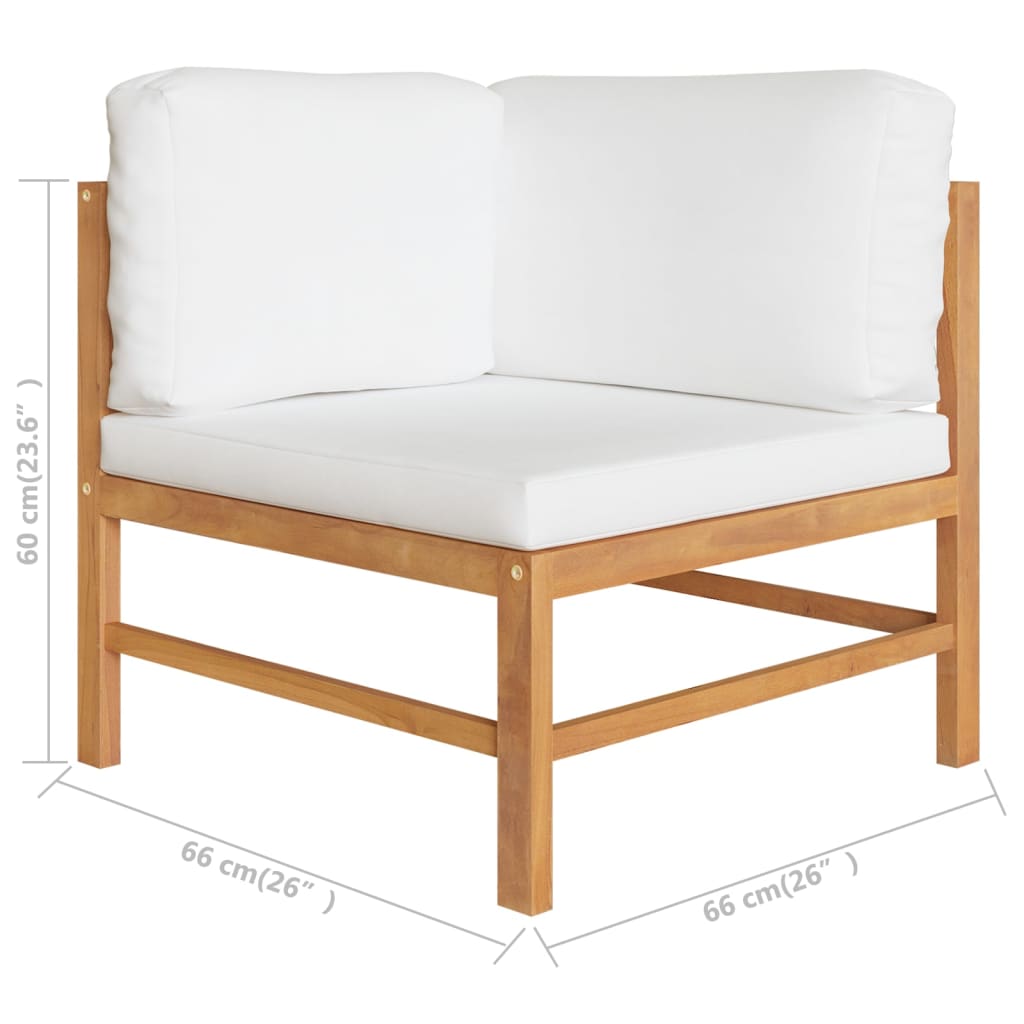 vidaXL Ecksofa mit Creme Kissen Teak Massivholz