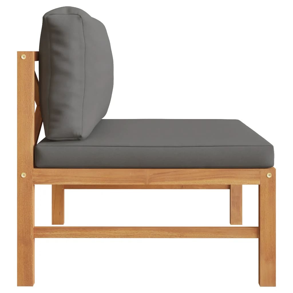 vidaXL Mittelsofa mit Dunkelgrauen Kissen Massivholz Teak