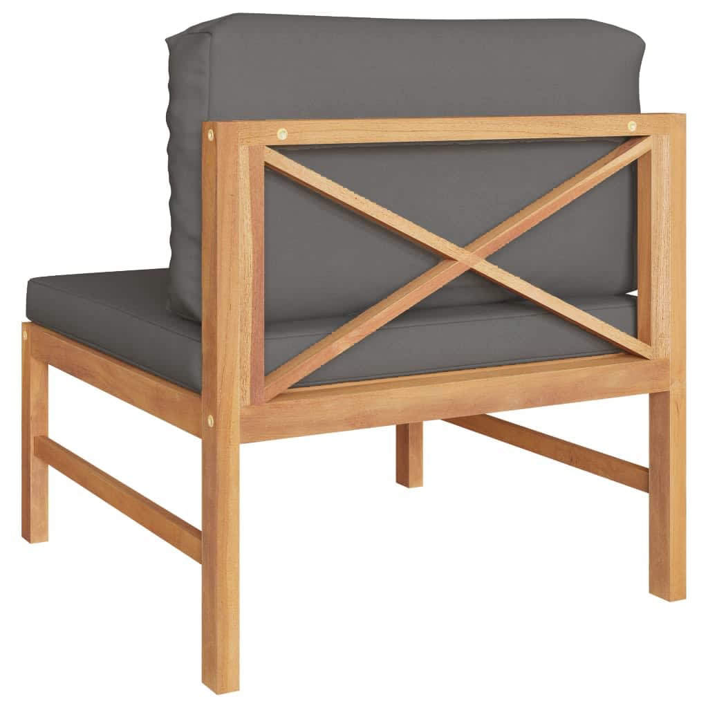 vidaXL Mittelsofa mit Dunkelgrauen Kissen Massivholz Teak