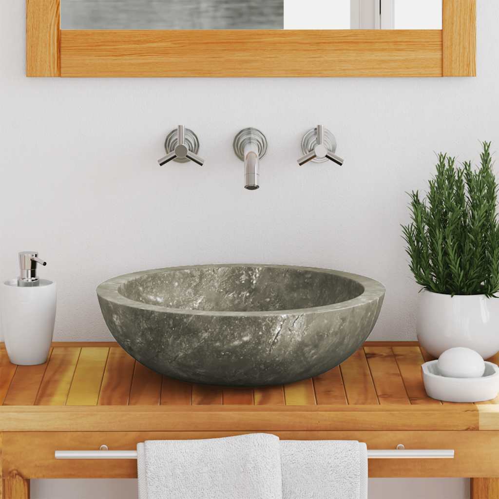 vidaXL Waschbecken Grau Ø40x12 cm Marmor