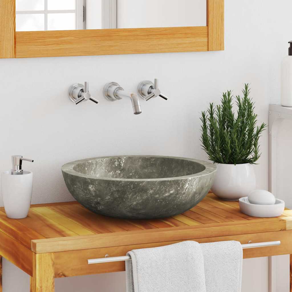 vidaXL Waschbecken Grau Ø40x12 cm Marmor