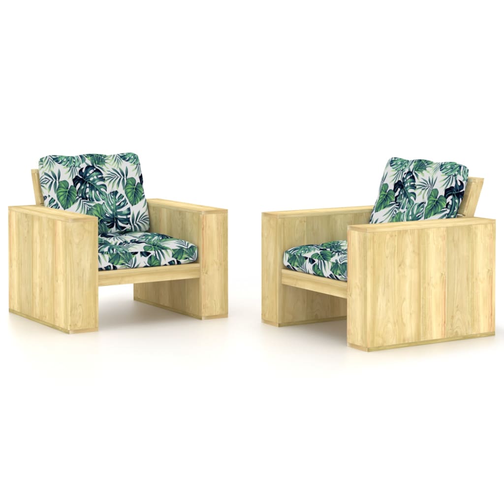 vidaXL Gartenstühle 2 Stk. Kissen mit Pflanzen-Motiven Kiefernholz