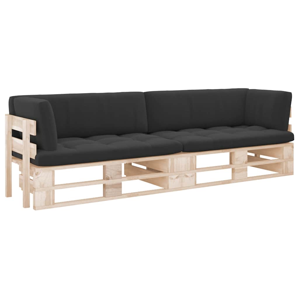 vidaXL 2-Sitzer-Palettensofa mit Kissen Grau Imprägniertes Kiefernholz