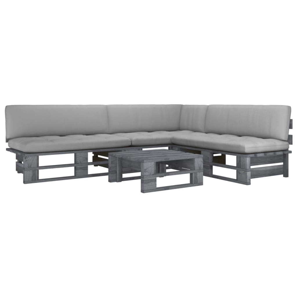 vidaXL 4-tlg. Paletten-Lounge-Set Grau Imprägniertes Kiefernholz