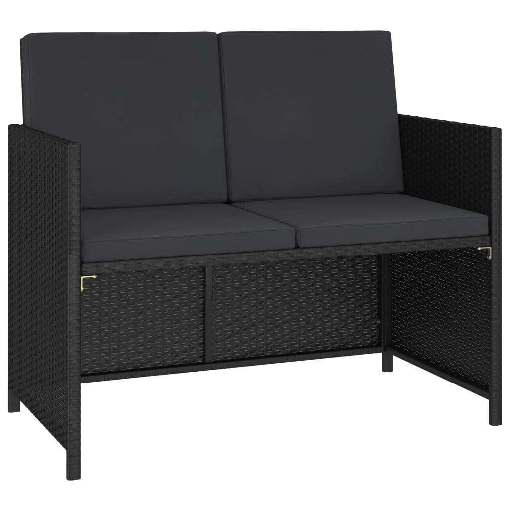 vidaXL 6-tlg. Garten-Essgruppe mit Auflagen Poly Rattan Schwarz