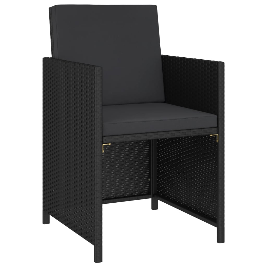 vidaXL 6-tlg. Garten-Essgruppe mit Auflagen Poly Rattan Schwarz
