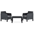 vidaXL 3-tlg. Garten-Lounge-Set mit Kissen PP Rattan Anthrazit