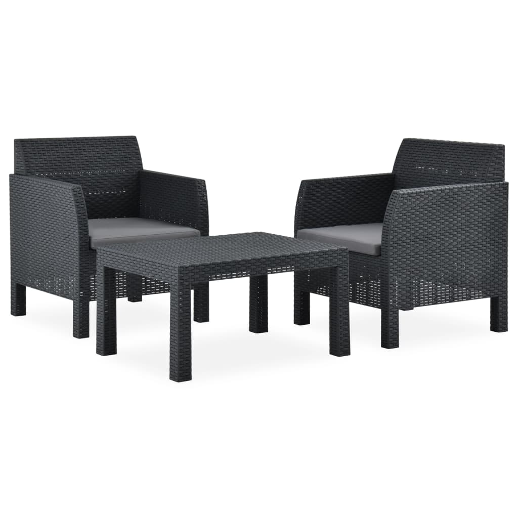vidaXL 3-tlg. Garten-Lounge-Set mit Kissen PP Rattan Anthrazit