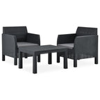vidaXL 3-tlg. Garten-Lounge-Set mit Kissen PP Rattan Anthrazit