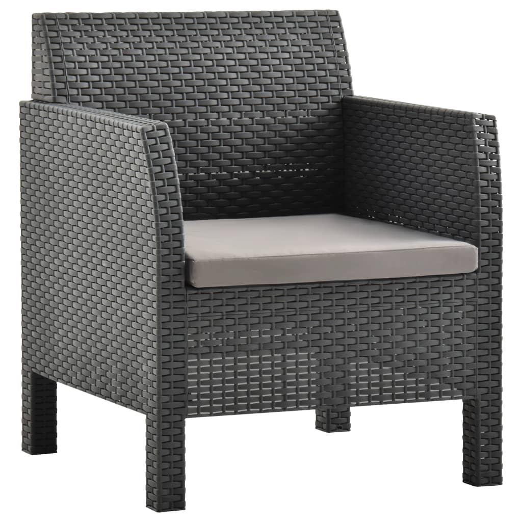 vidaXL 3-tlg. Garten-Lounge-Set mit Kissen PP Rattan Anthrazit