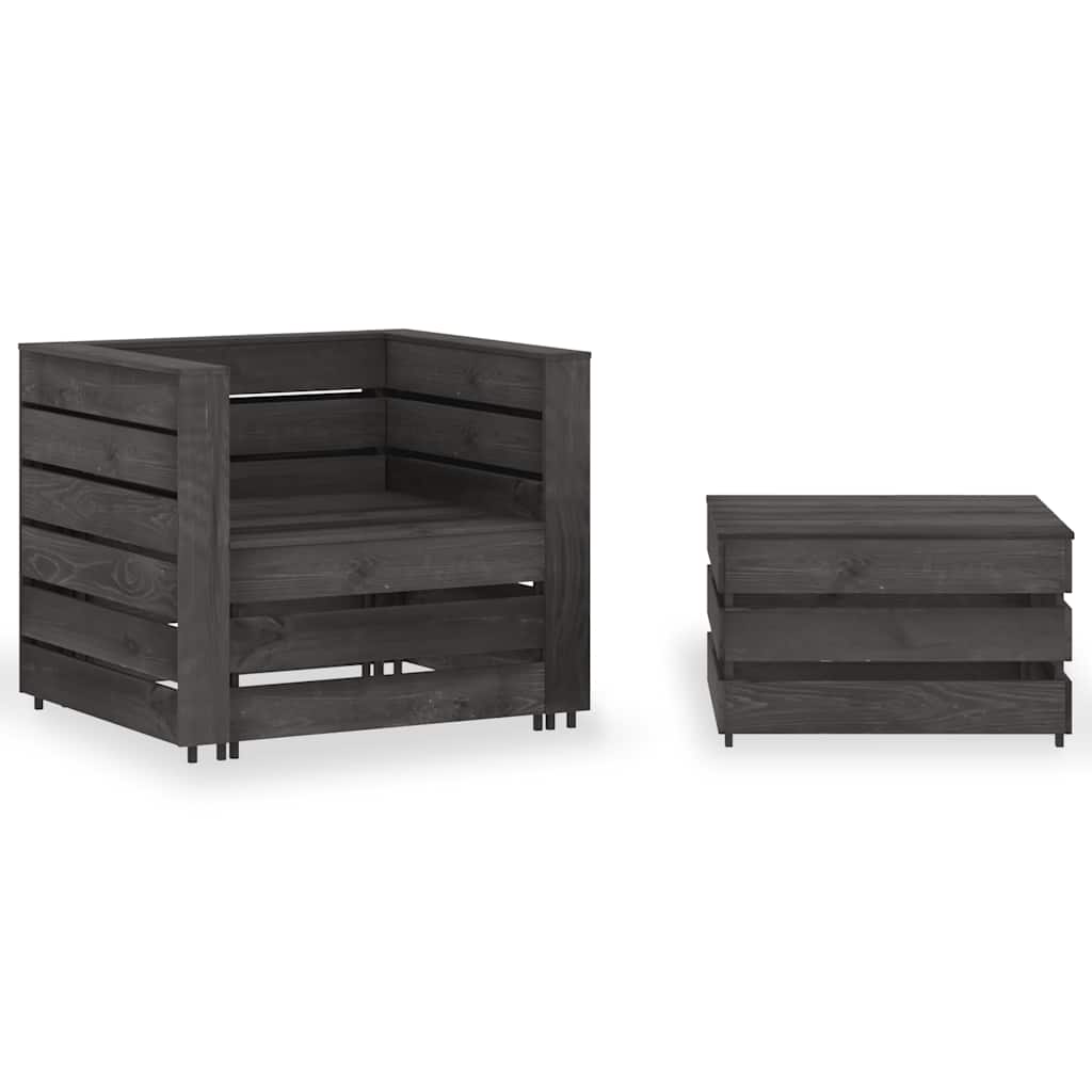 vidaXL 2-tlg. Garten-Paletten-Lounge-Set Kiefernholz Grau Imprägniert