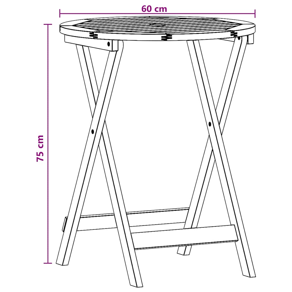 vidaXL Klappbarer Gartentisch Ø60x75 cm Massivholz Eukalyptus
