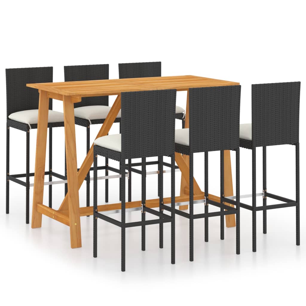 vidaXL 7-tlg. Gartenbar-Set mit Kissen Schwarz