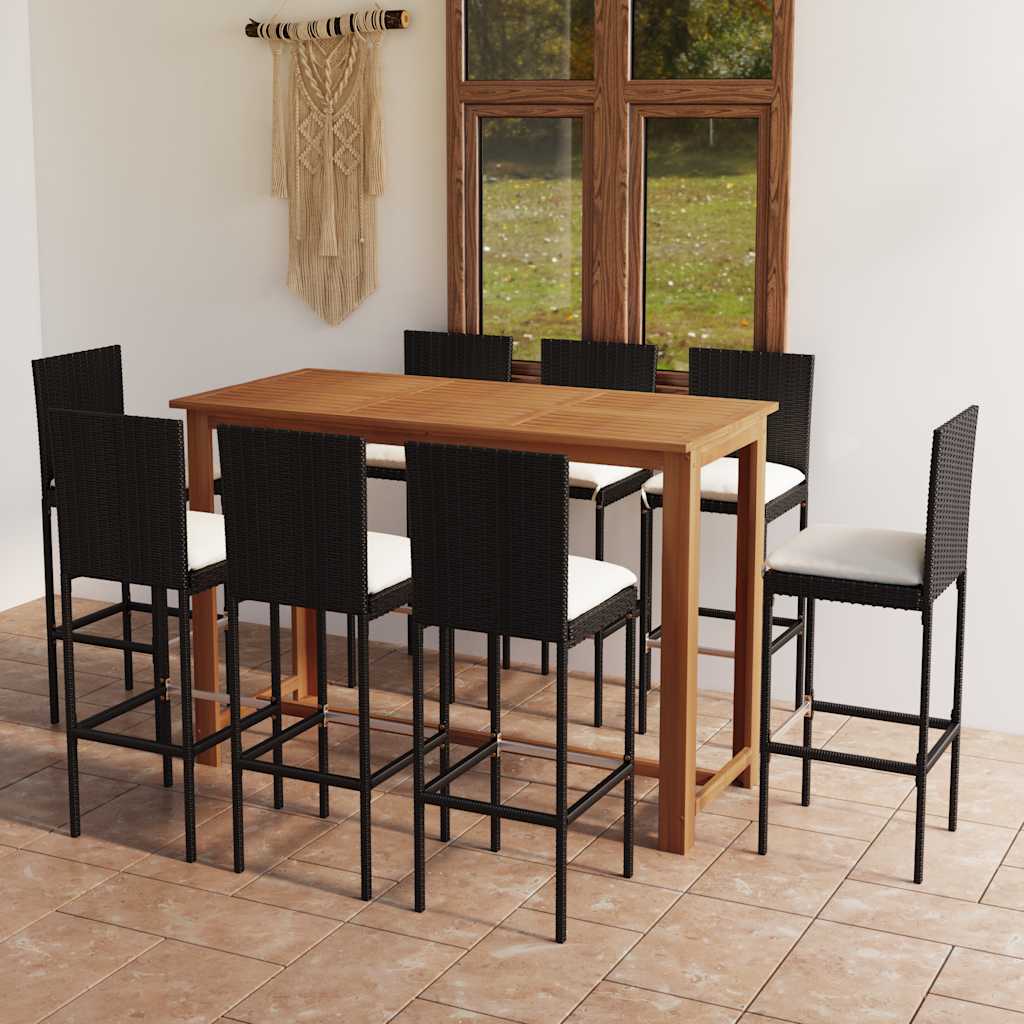 vidaXL 9-tlg. Gartenbar-Set mit Kissen Schwarz