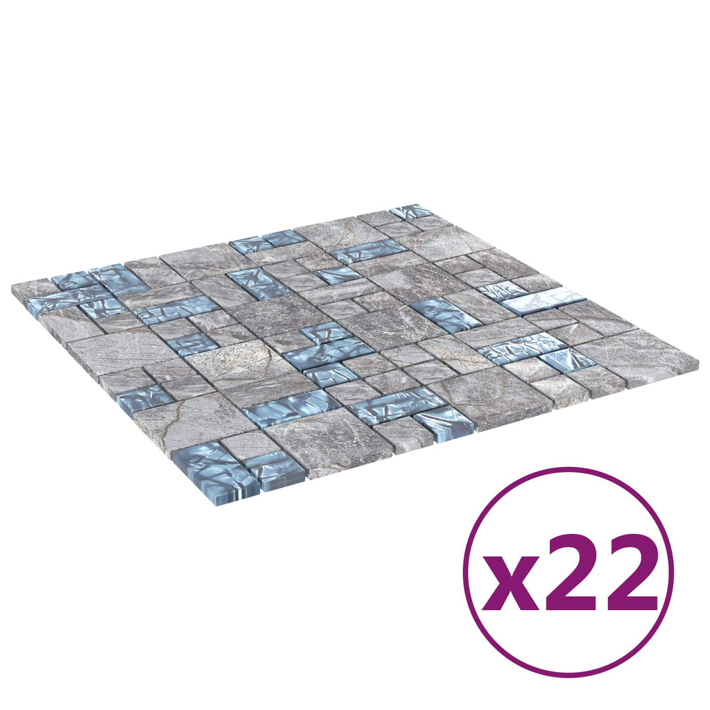 vidaXL Mosaikfliese 22 pcs Grau und Blau 50 x 50 cm Glas