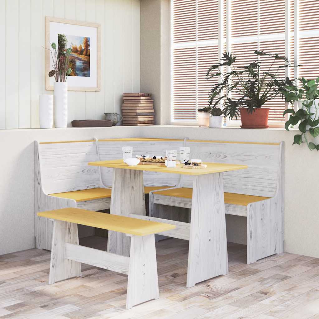 vidaXL Eckbank REINE 151 cm Honigbraun und Weiß Massivholz Kiefer