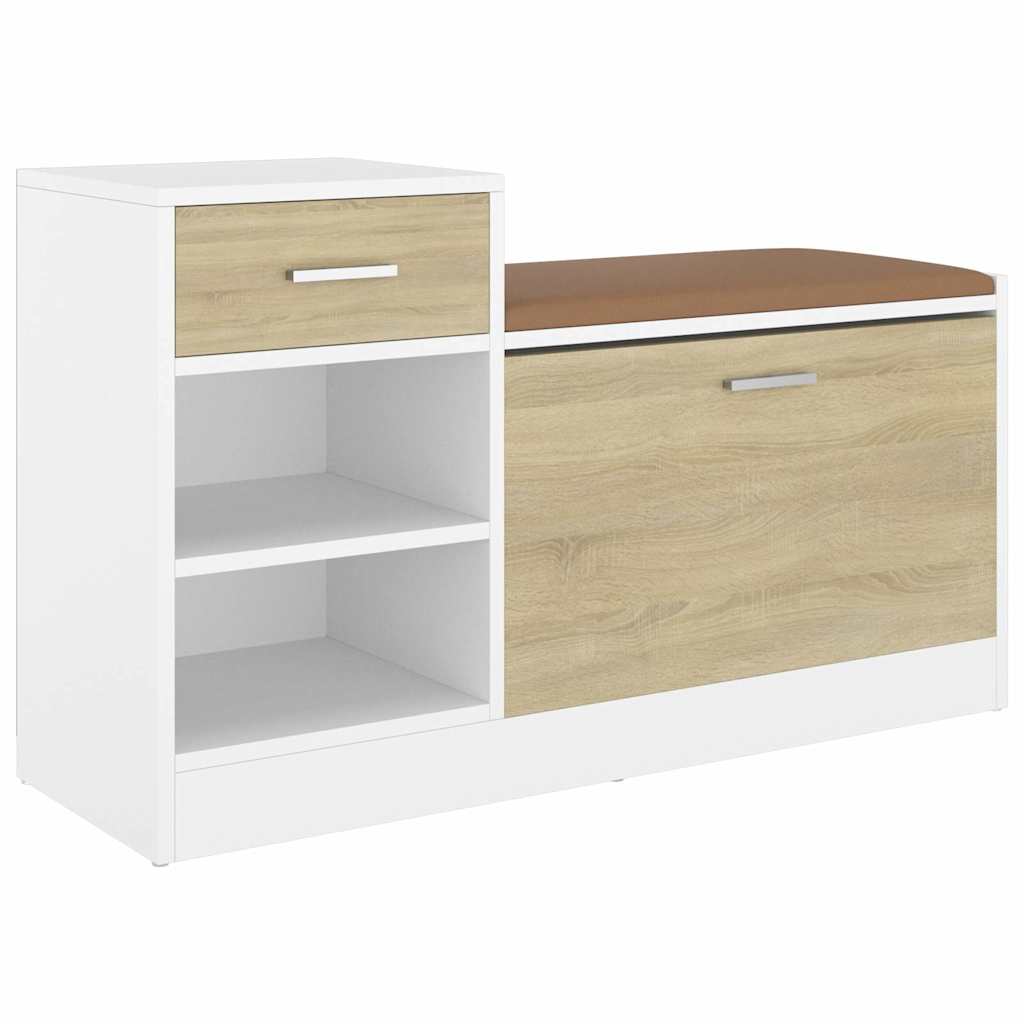 vidaXL Schuhbank Weiß und Sonoma-Eiche 94,5x31x57 cm Holzwerkstoff