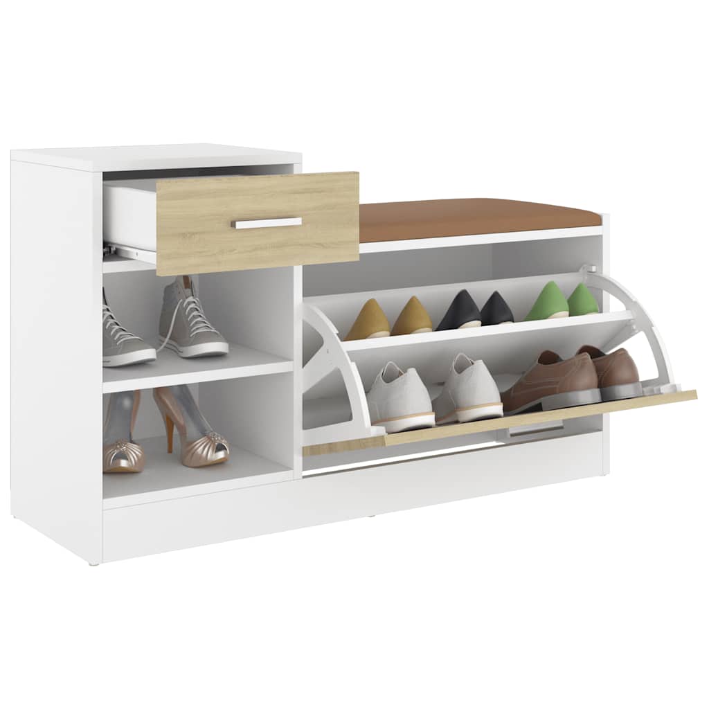 vidaXL Schuhbank Weiß und Sonoma-Eiche 94,5x31x57 cm Holzwerkstoff