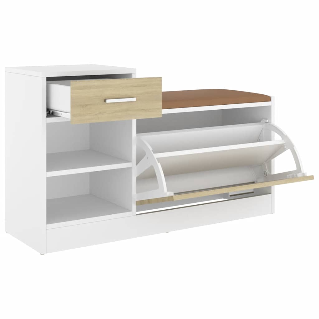 vidaXL Schuhbank Weiß und Sonoma-Eiche 94,5x31x57 cm Holzwerkstoff