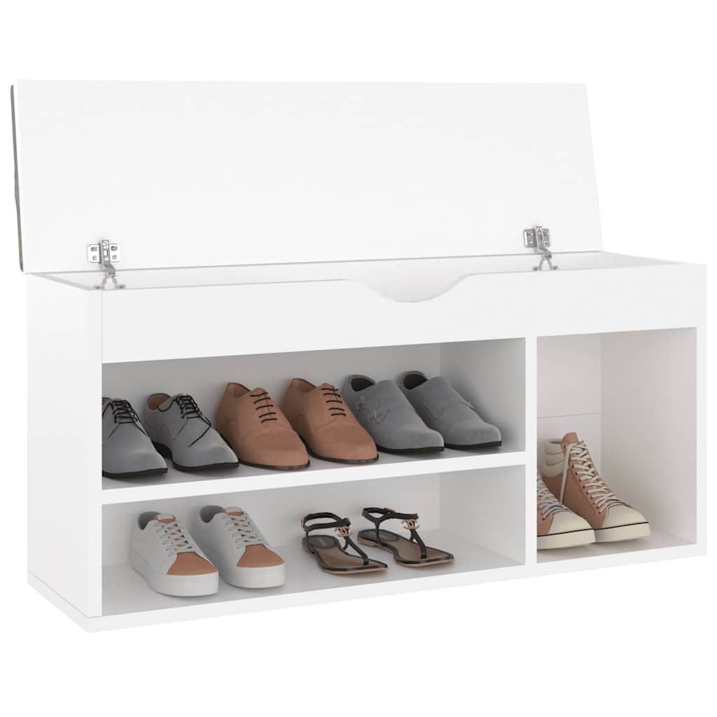 vidaXL Schuhbank mit Kissen Weiß 104x30x49 cm Holzwerkstoff